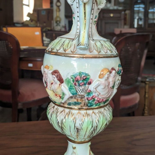 Capodimonte large vintage porcelain pitcher vase 1970s, 39 cm