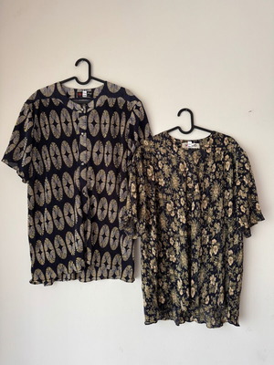 Set of 2 retro vintage pleated shirts like new, blue and yellow