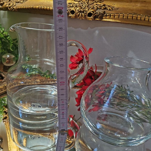 Vintage solid glass set – large jug (1200 ml) and balloon vase (900 ml)