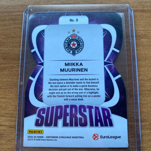 2025-26 Panini Euroleague Contenders Miikka Muurinen Superstar #9 Insert like new