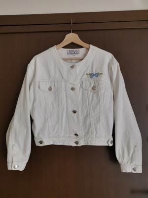 Blumarine vintage denim jacket used, embroidery, white, IT 42