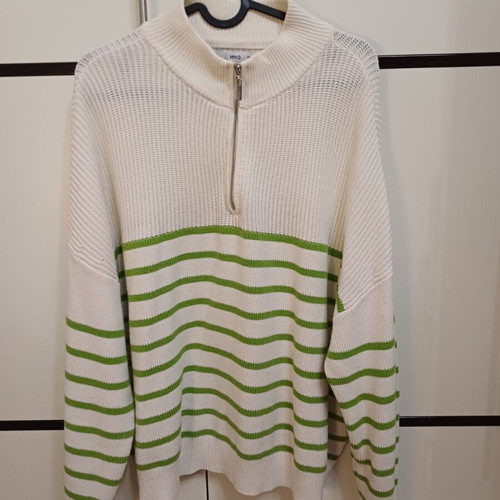Mango women's blouse with zipper like new, white and green size M