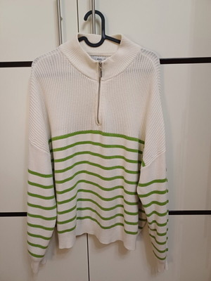 Mango women's blouse with zipper like new, white and green size M