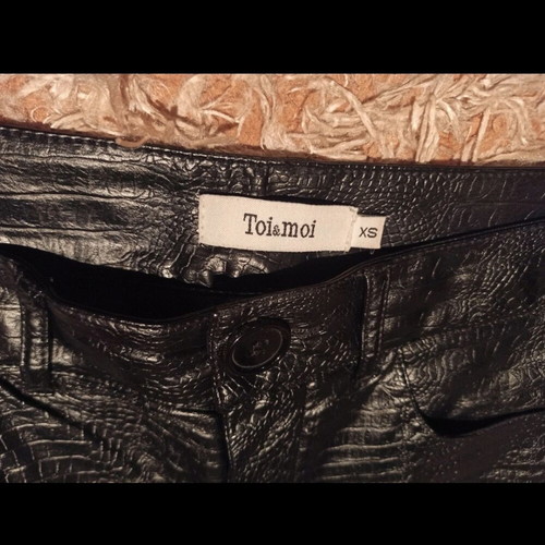 Toi & Moi Croco trousers with leather effect, ankle length, like new, black, size XS