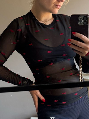 Stradivarius see through top size L like new, black and red