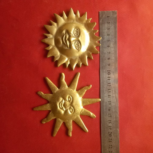 Brass smiling sun decoration set of two