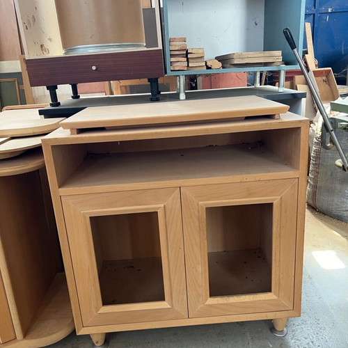 TV stand new unfinished with solid wood details