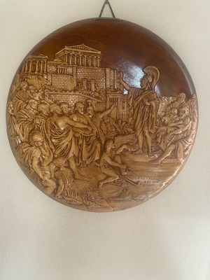 Decorative medal made of baked clay used, depicting Pericles from the 60s