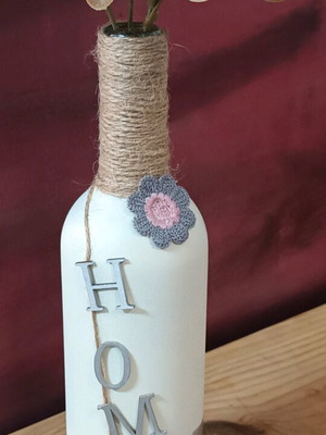 Decorative bottle like new, wine bottle transformed into vase
