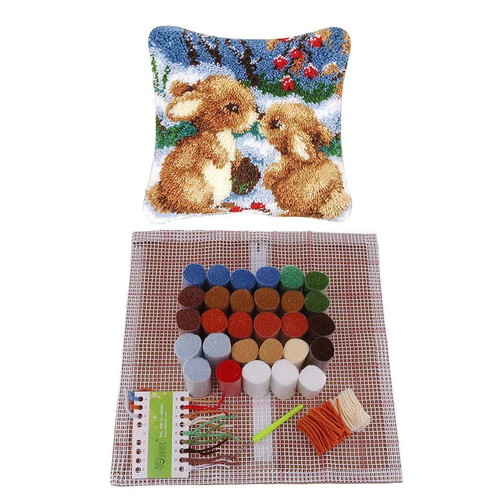 Latch hook pillow embroidery kit two bunnies new