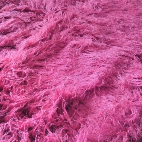 Wool handmade flokati rug used, red, 2.25x1.86 m