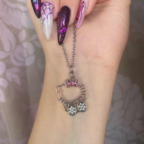 Hello Kitty necklace new with steel chain and metal pendant pink silver