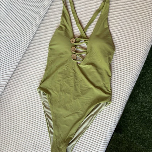 Forebelle swimsuit green pistachio with wooden buttons size M new