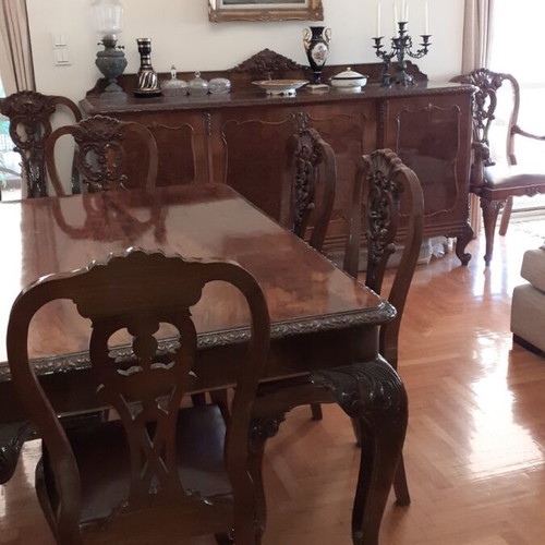 Antique 100-year-old dining set like new, solid walnut wood