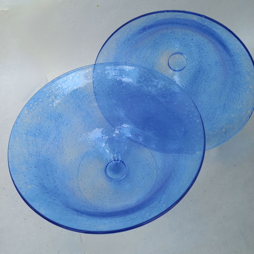 Glass bowl set like new, two decorative handblown pieces