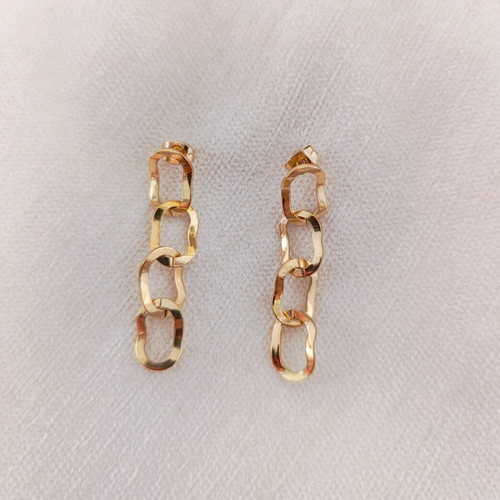Chain-shaped hanging earrings new, gold tone, stainless steel