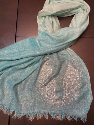 Scarf mint turquoise with angel wings rhinestone design, new