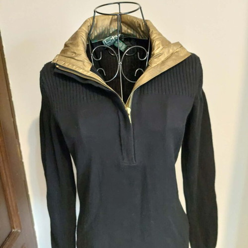 Ralph Lauren knitted men's quarter zip up pullover Small like new, black and gold