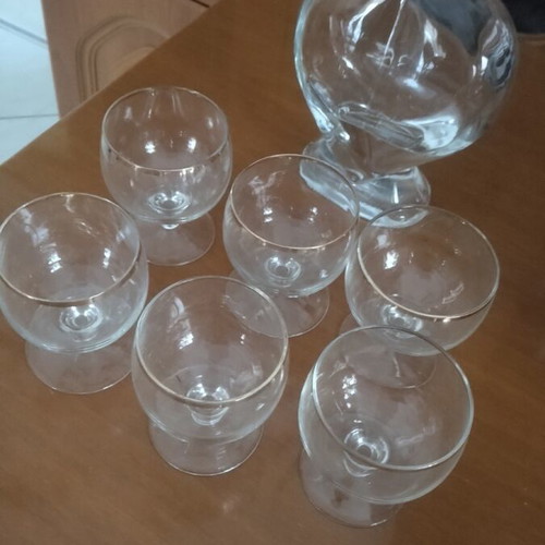 Cognac set like new, pack of six and bottle without damage