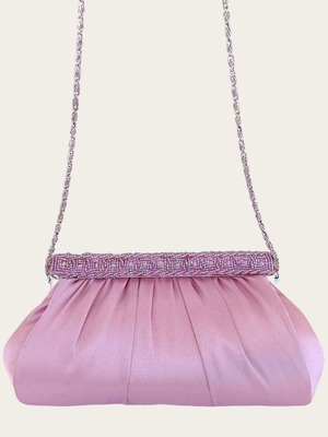 Τσαντάκι χιαστί ροζ ιριδίζον με στρας μεταχειρισμένο