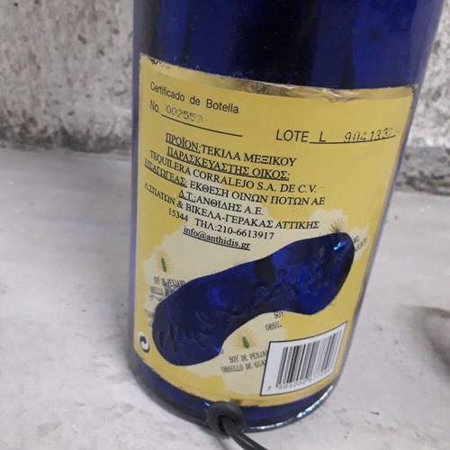 Table lamp handmade from large wine bottle like new