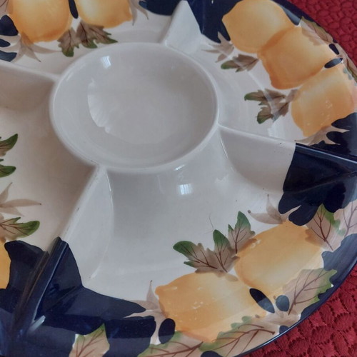 Ceramic Serving Platter with 6 Sections and Dip Bowl Lemon Design like new