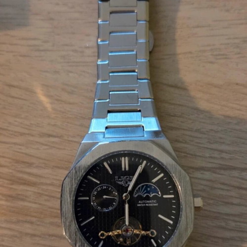 LIGE Moonphase watch like new, automatic, black and silver