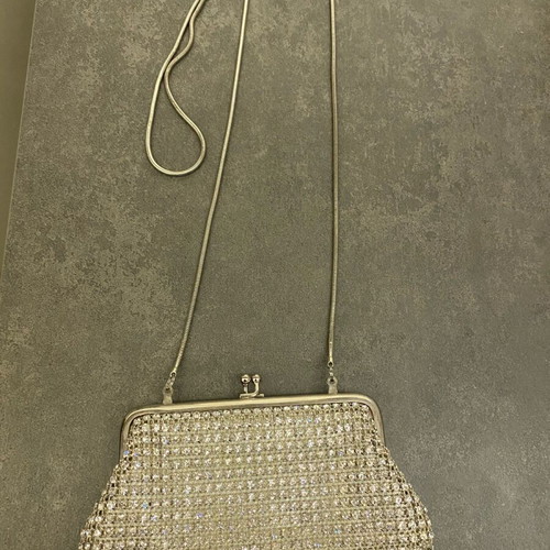 Clutch evening bag with crystals Sofronas lightly used, silver