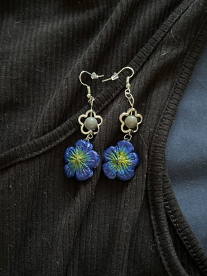 Handmade blue summer earrings with beige detail