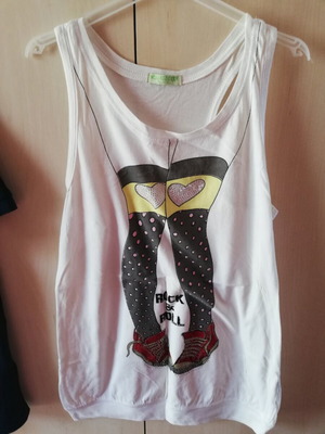 Long cotton sleeveless top like new, white, size M
