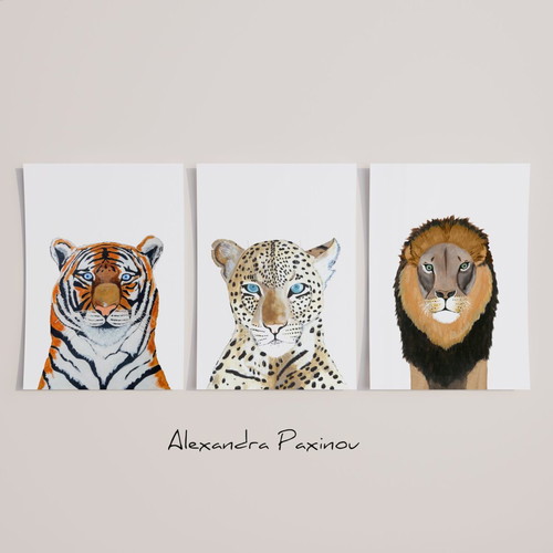 Set of three prints Tiger, Leopard, Lion new
