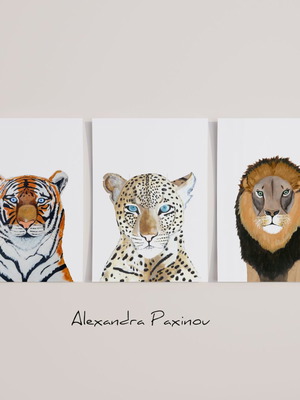 Set of three prints Tiger, Leopard, Lion new