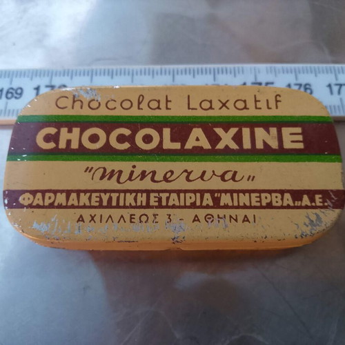 Chocolaxine metal medicine box used, vintage 1935