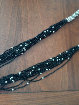 Statement bayadere layered necklace black-silver with braided glass beads strap like new