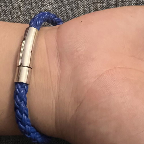 Men's Blue Braided Leather Bracelet with Stainless Steel Clasp 5mm