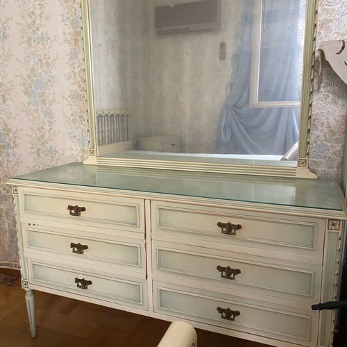Vintage bedroom set used, double bed, nightstands, dressing table, stool