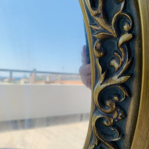 Vintage Oval Wall Mirror with Carved Wooden Frame used