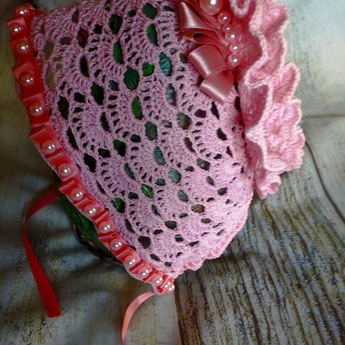 Knitted hat handmade, 100% cotton, pink, for children 1-3 years