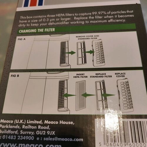 Meaco Platinum 12L HEPA filters new, set of 3 for dehumidifier