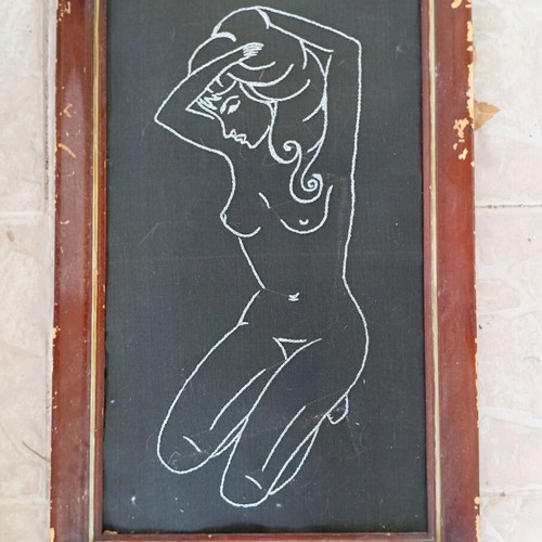 Handmade embroidery frame with silver thread woman 50×78