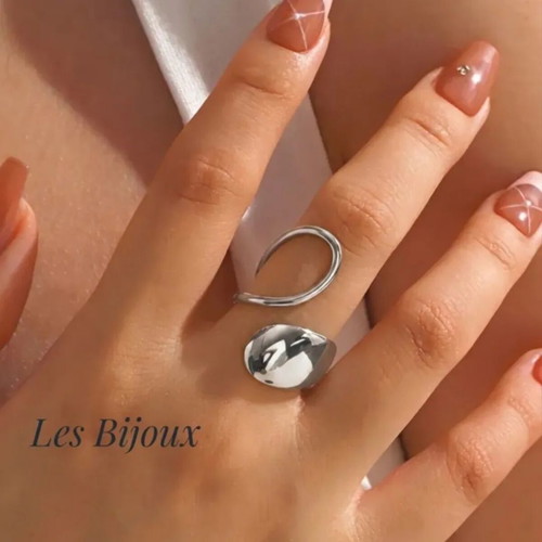 Adjustable stainless steel ring new, silver, modern organic design