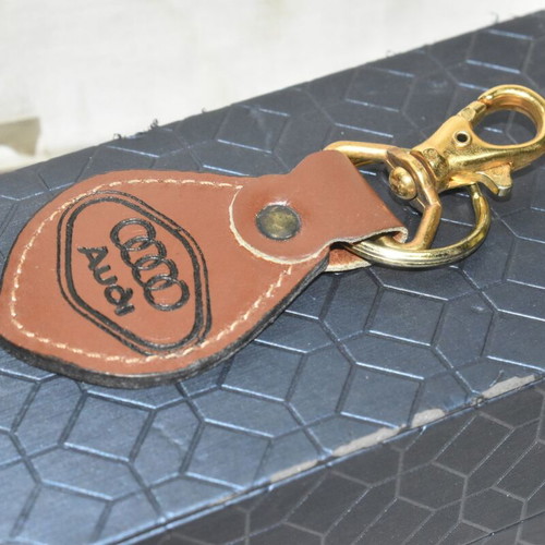 Vintage Audi leather keychain used with metal ring and hook
