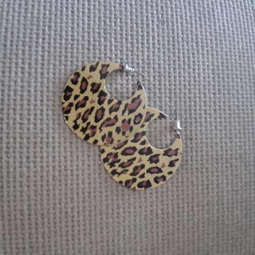 Leopard round double-sided metal earrings