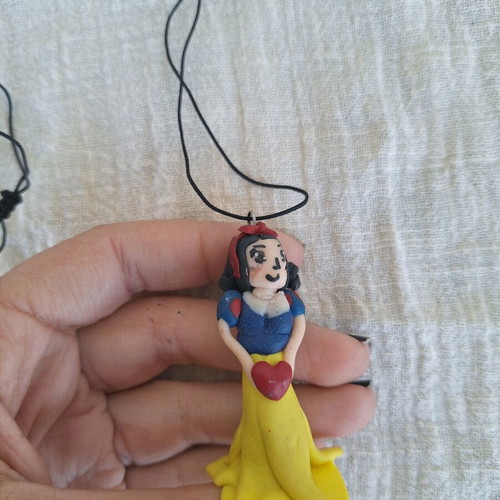 Long Snow White Necklace made of polymer clay custom made