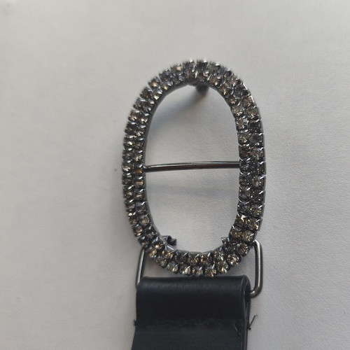 Black women's belt with oval rhinestone buckle