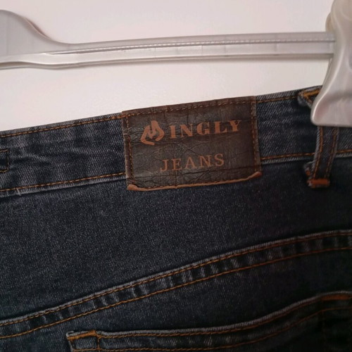Jean elastic bell-bottom pants used, stonewashed blue black