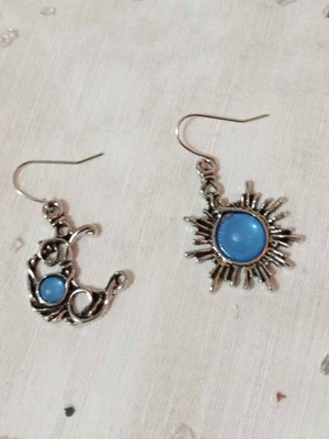 Boho σκουλαρίκια Φεγγάρι και Ήλιος με μπλε πέτρες καινούργια
