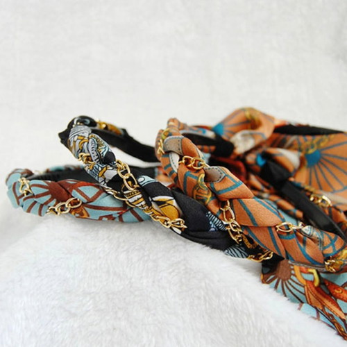 Set of 3 satin hairbands with chains and ribbons new multicolored