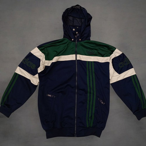 Adidas vintage hooded track jacket used, navy and green colorblock