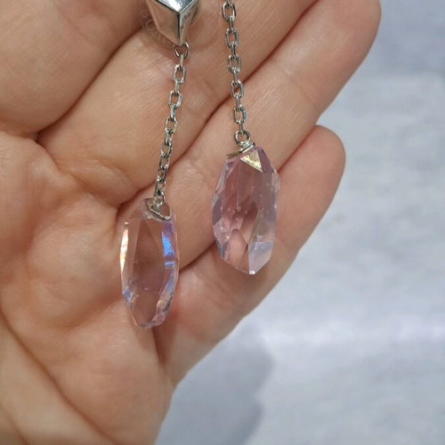Swarovski earrings dangle with pink stone like new